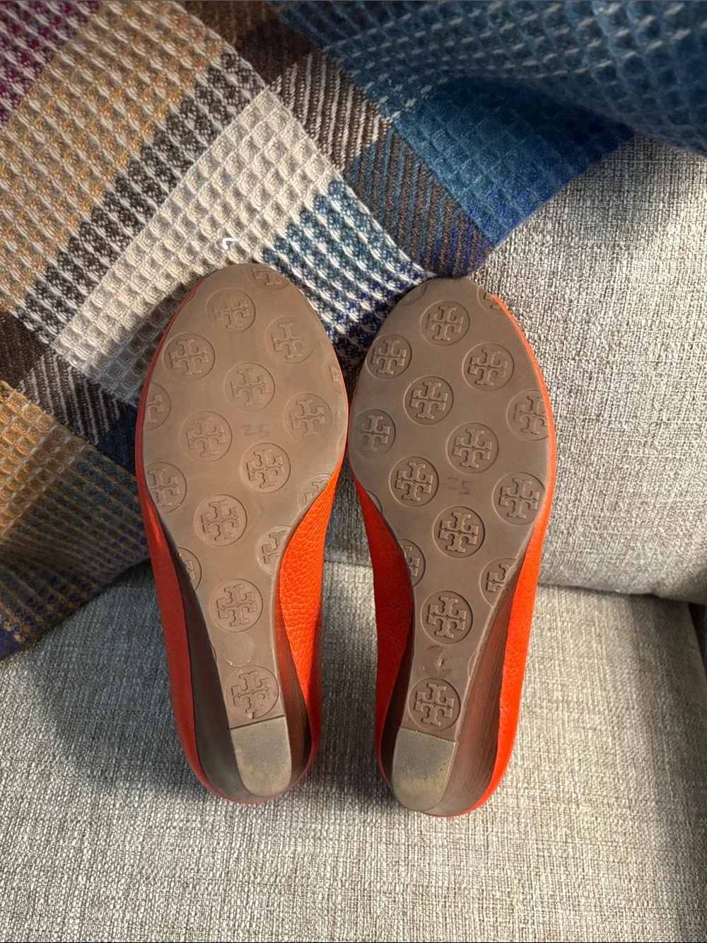 Tory Burch Sally Peep Toe Orange Pebbled Leather Sandals- 7